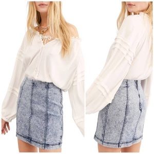 NWT Free People Modern Femme Mini Skirt sz 8 Indigo Acid Wash